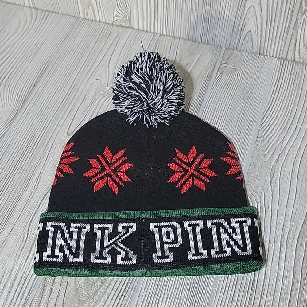 PINK Victoria's Secret Winter Snowflake Hat with Pom Top